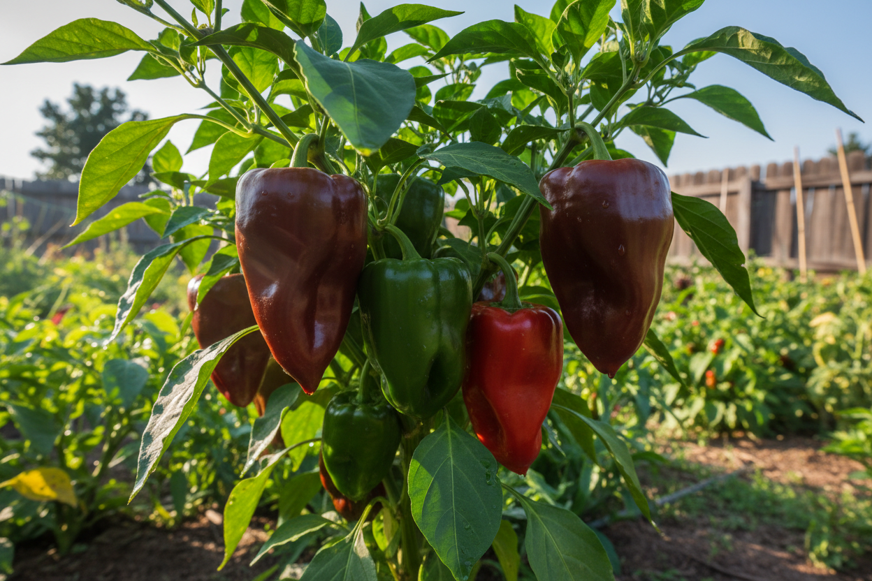 Ancho chili peppers growing on plant